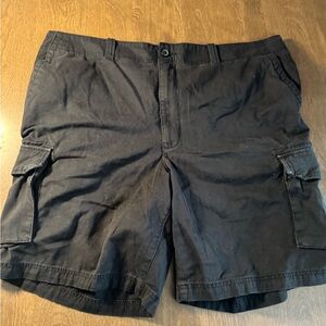 Black Cargo Shorts with Belt Loops and Flat Front